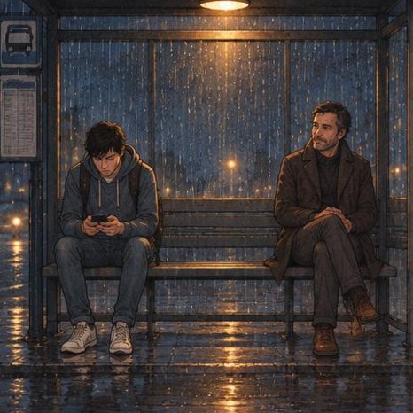 Illustration for The man at the bus stop