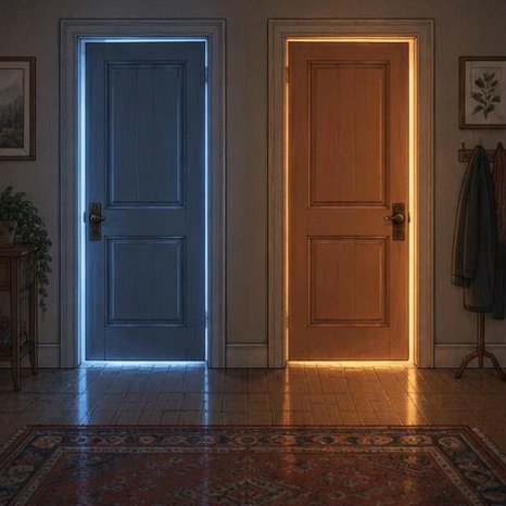 Illustration for Two doors, same evening